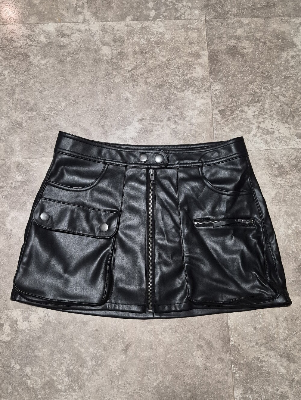 🆕️Aeropostale Black Faux Leather Zip Up Mini Skirt, Sz S
